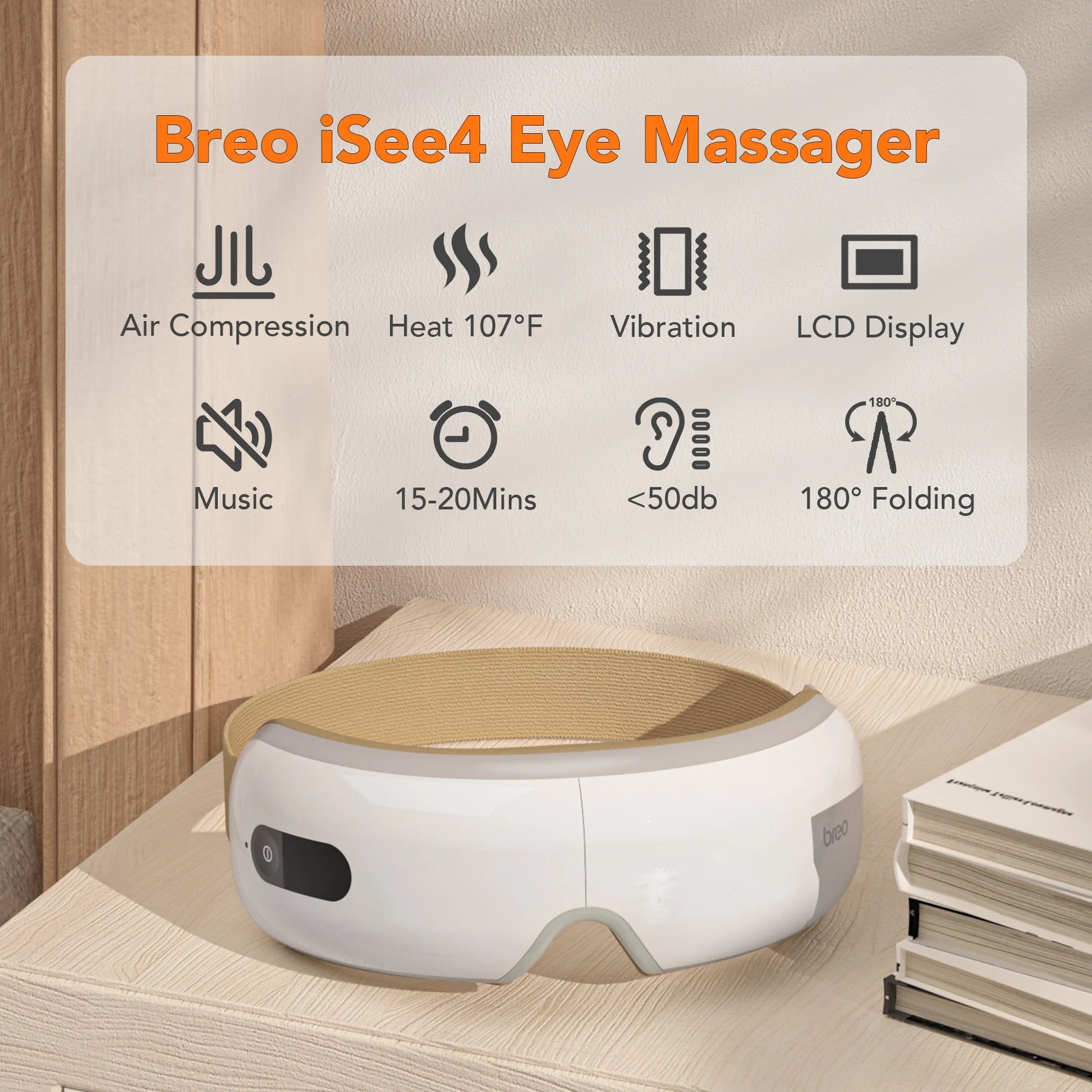 Isee4 Eye Massager with Heat Air Pressure, Electric Shiatsu Massager for Dry Eye, Eye Strain, Eye Fatigue Relief & Better Sleep