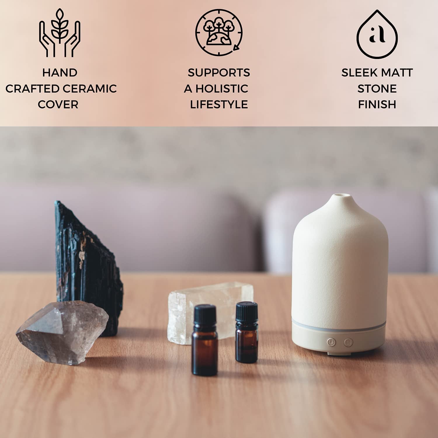 Ceramic Diffusers for Essential Oils - Elegant Stone Aromatherapy Diffuser for Home and Office - 3 in One Diffuse, Humidify and Ionize - Easy to Use - Stone