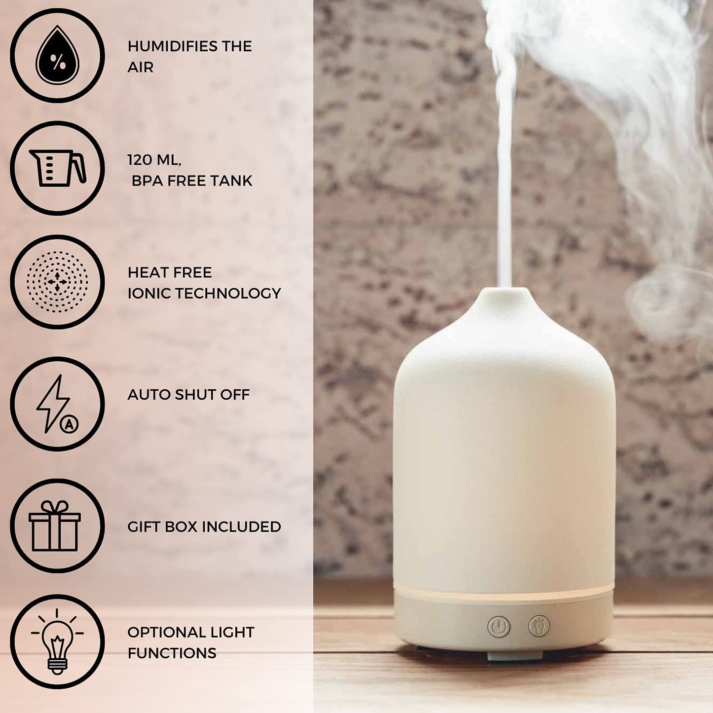 Ceramic Diffusers for Essential Oils - Elegant Stone Aromatherapy Diffuser for Home and Office - 3 in One Diffuse, Humidify and Ionize - Easy to Use - Stone