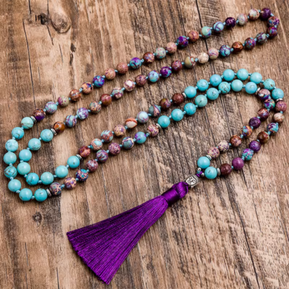 Natural Turquoise and Jasper Japamala Necklace